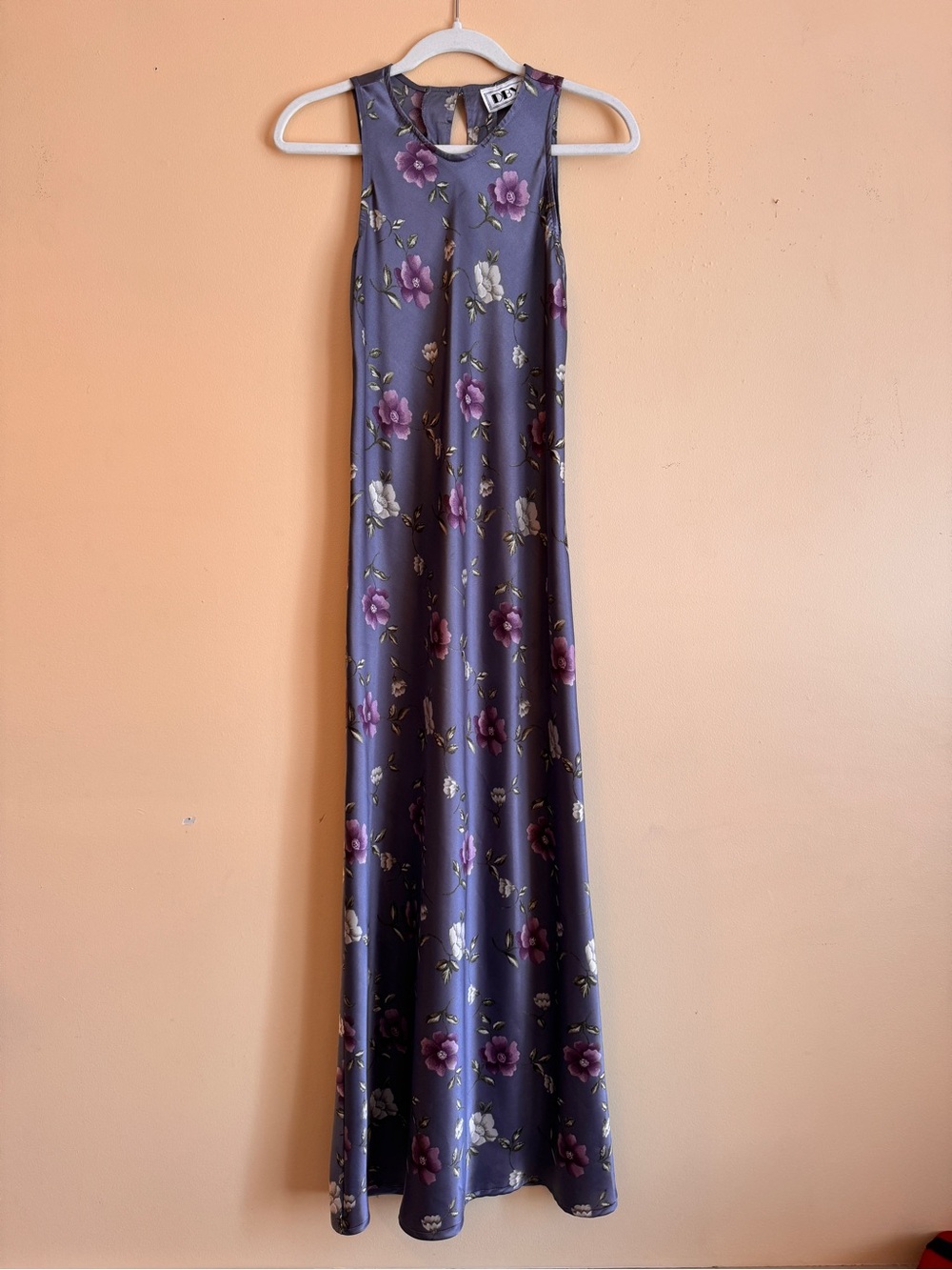 Whimsigoth 90s Satin Purple Floral Maxi Dress